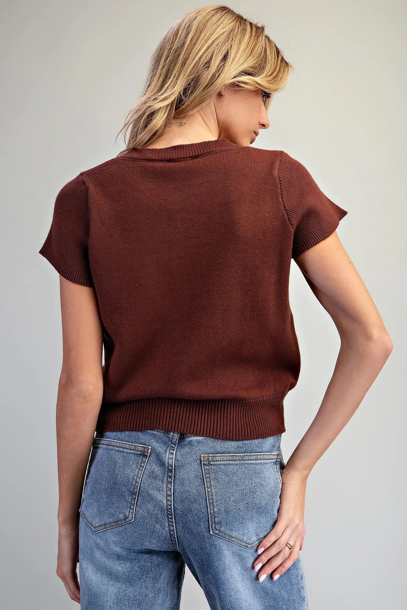 Pecan Short Sleeve Knit Top