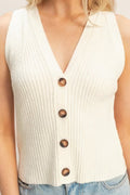 Essential Ribbed Button-Front Tank