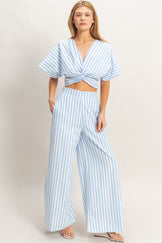 Coastal Stripes Twist-Front Pant Set.