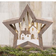 Wooden LED Star w/Church Scene