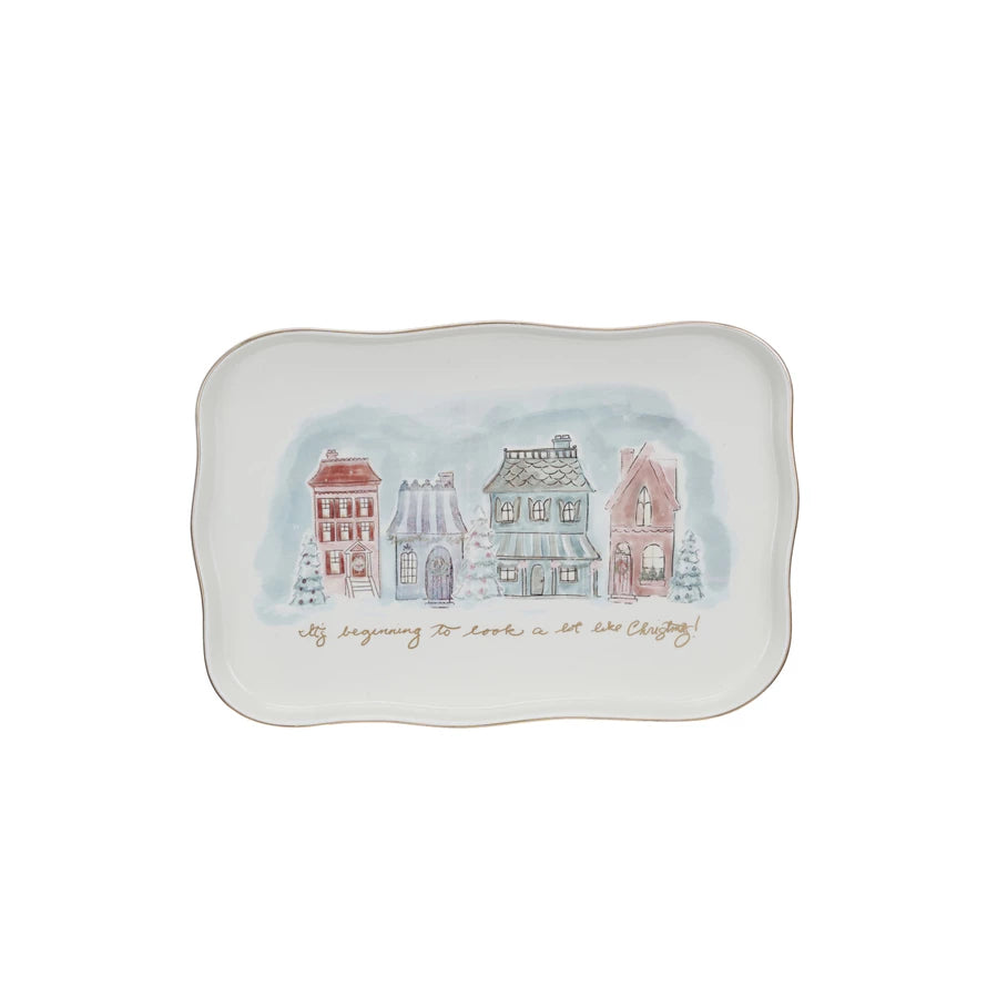 Christmas Village Scene Platter