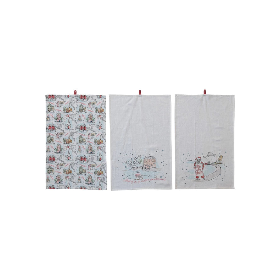 Cotton Tea Towel w/ Holiday Scene